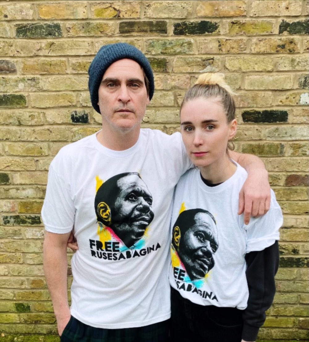 Joaquin Phoenix and Rooney Mara supporting #FreeRusesabagina with merchandise group @Represent 

Paul Rusesabagina is a human rights defender and the real-life hero of the movie Hotel Rwanda.