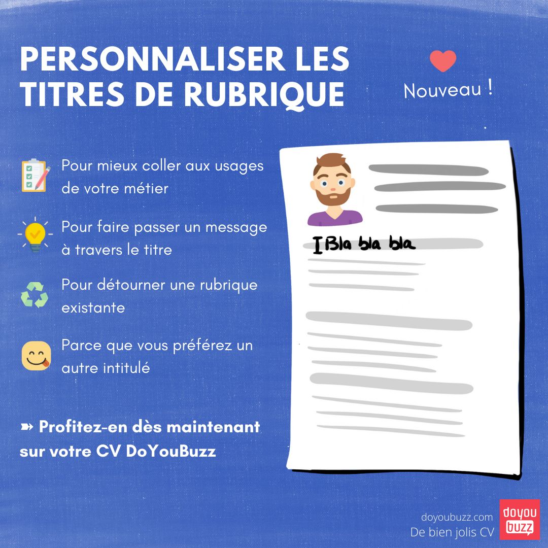 Vous la demandiez depuis longtemps, elle est désormais en ligne : la possibilité de personnaliser les titres de rubrique. Profitez-en bien ! 

➽ blog.doyoubuzz.com/2022/04/13/tit…