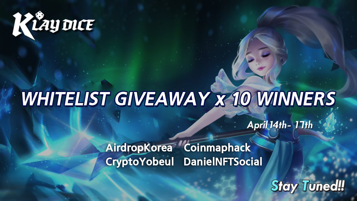 🎲KlayDice x AirdropKorea / Coinmaphack / Yobeul / DanielNFT WL giveaway

Whitelist x 10

1. Submit gleam 
   bit.ly/3O6k3u5
2. RT &amp; like 
3. Tag 3 friends

📆Durations: Until April 17th 1am (UTC)