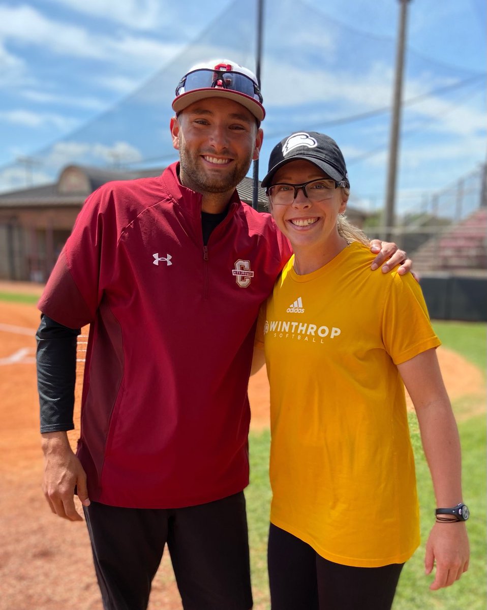 When two alums square off, everybody wins! Proud of you ⁦@JakeCombs_⁩ & ⁦@ansley_gilstrap⁩ - keep impacting @COCsoftball & ⁦@Winthropsoftbal⁩ 💜🧡
