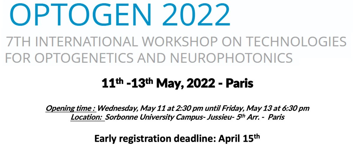 DimitriiTanese's tweet photo. Our team @EmilianiLab hosts OPTOGEN2022 (11-13 May,Paris https://t.co/waXnSYFEU9).Great speakers to discuss latest developments and applications in Optogenetics and Neurophotonics!Early registration closes tmrw(Apr15),1 more week for abstract(Apr22). it will be fun,don't miss it! https://t.co/GzeT2Zcgwl