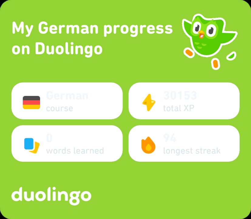 eric23600's tweet image. I severely thank Duolingo for getting me into German. It's been going good so far (I don't know why the third image says zero words learned).