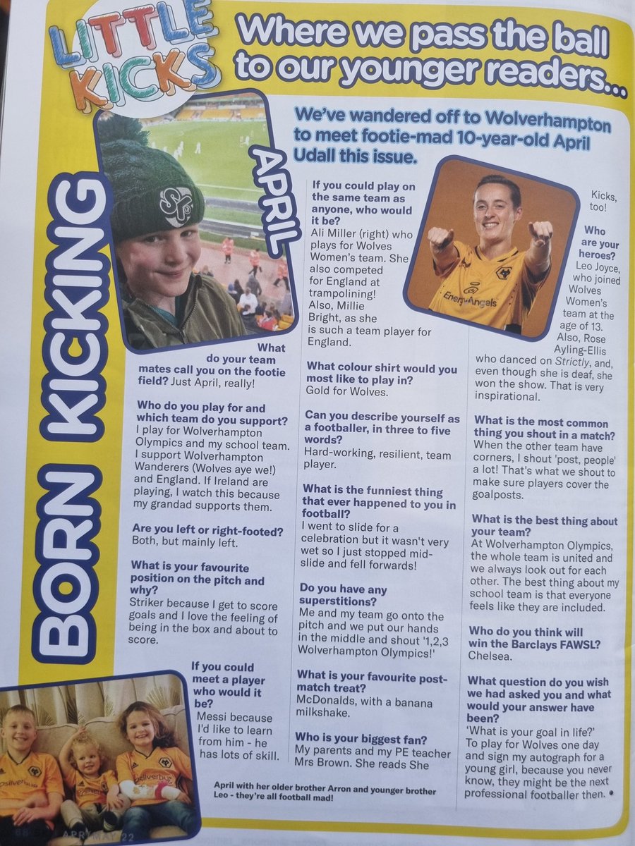 _MrsU_shp's tweet photo. I don't normally tweet anything non education related but:My amazing April was featured in @SheKicksMag and answered that she would love to play with @WolvesWomen player @AlishaMiller11. Ali then found us/April through Twitter and surprised her at the game last night! How lovely! https://t.co/yDBmA7lyqI