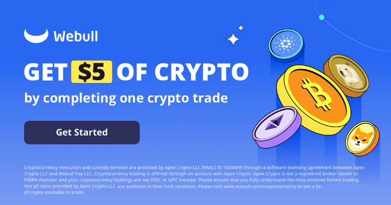 WebullGlobal's tweet photo. 🚀🚀Buy or sell cryptocurrencies at a $1 minimum.

Get $5 of $crypto by completing one crypto trade.

👇👇Start Your Crypto Portfolio.