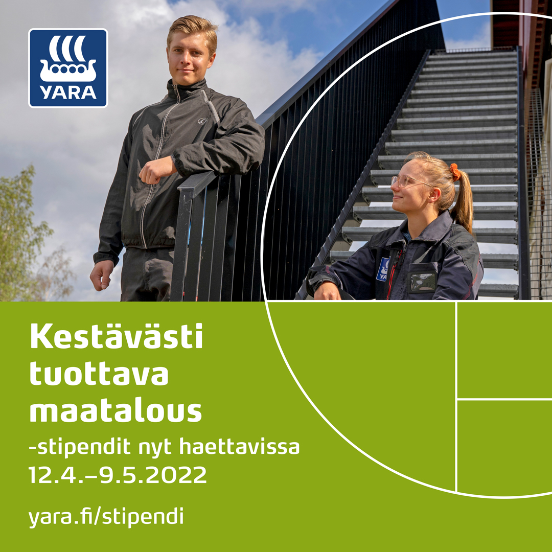 YaraSuomi's tweet photo. Kestävästi tuottava maatalous -stipendien haku on alkanut! Hakuaika on 12.4.-9.5.2022. Lisätietoja hausta: https://t.co/mipi712Q9o @helsinkiuni #kestävästituottavamaatalous #stipendi https://t.co/h8yX8RshWu