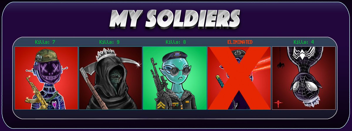 EtherRoyale's tweet photo. First 555 RT = Free Soldier Raffle 

12 Hours until our first beta battle begins! One lucky winner will earn an Alien Frens NFT worth 1.8 ETH. 

Mint 2 soldiers before the 1500 cutoff &amp; earn a 3rd #NFT for free. 

There have been 1350/1500 beta soldiers minted. https://t.co/PjWeJc7Sr4
