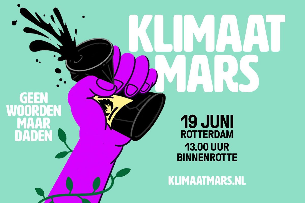 klimaatmars's tweet image. De klimaatcrisis is nu. Geen woorden maar daden! Dertig jaar na de eerste Klimaatconferentie in Rio de Janeiro verzamelen we op 19 juni in Rotterdam voor de #Klimaatmars (1/3)