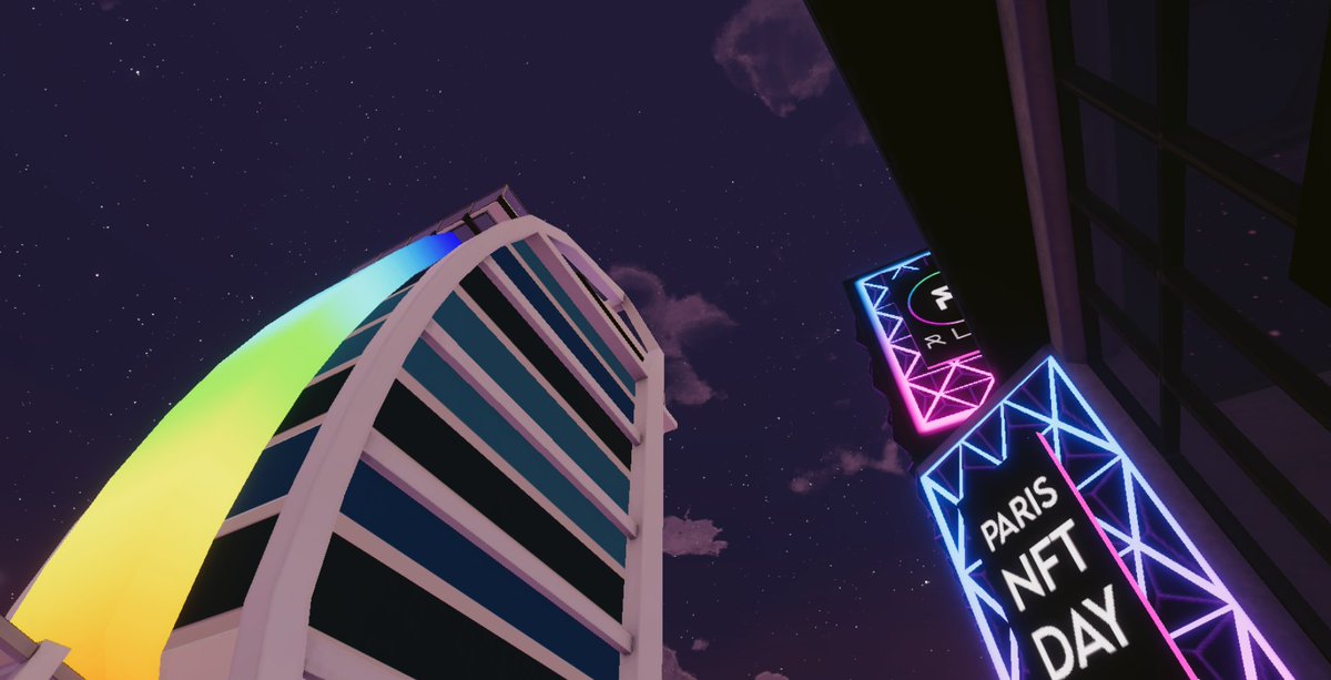 bitfiendd's tweet photo. Checkin out the cityscape on Paris NFT Day. It's a good angle! @mingfaichan #Decentraland #metaverse #dclphoto #dcl #Metaversephotography https://t.co/Nf1xEvQfFu