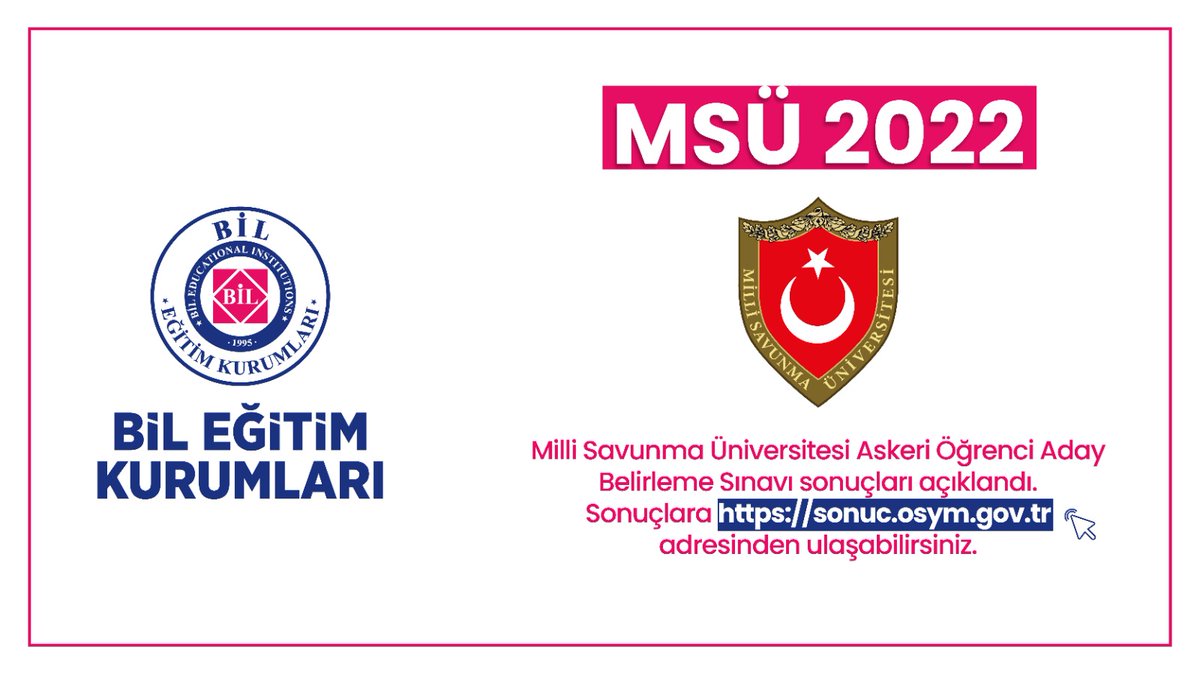 BilKurs's tweet photo. MSÜ 2022

Milli Savunma Üniversitesi Askeri Öğrenci Aday Belirleme Sınavı sonuçları açıklandı.

Sonuçlara https://t.co/GevG9FTIHl adresinden ulaşabilirsiniz. https://t.co/EVuQ2ElK9Y