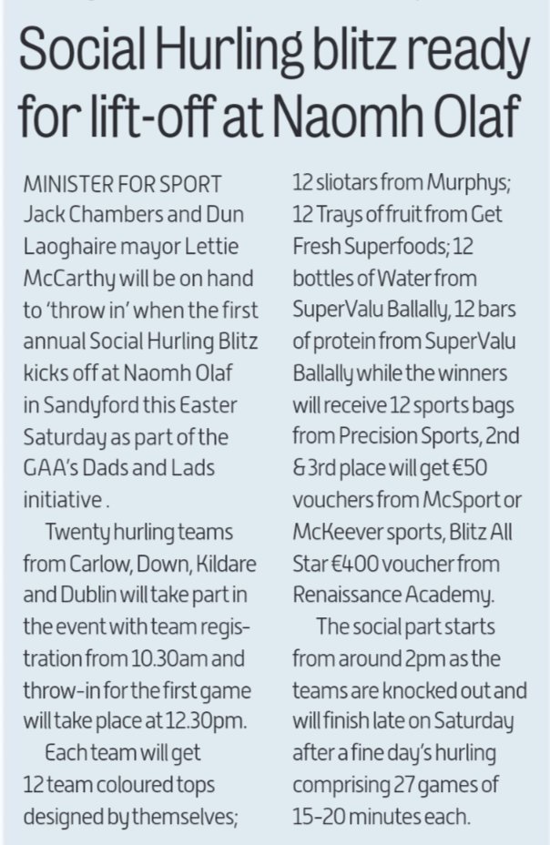 OlafSocialHurl's tweet photo. Good summary in the @DublinGazette covering the weekends #SocialHurlingBlitz. 
Looking forward to some great craic and #SocialHurling https://t.co/1jmgw5qHND