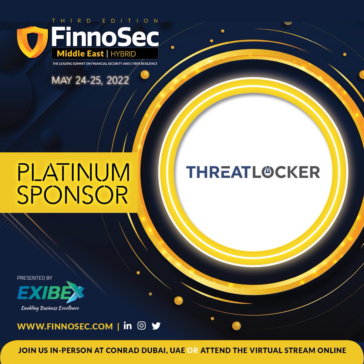 finnosec's tweet photo. #MeetOurSponsors #GrabTheOpportunity 

Join us in welcoming ThreatLocker as our Platinum Sponsor for our upcoming FinnoSec Middle East Event!

Grab your passes before it's too late via https://t.co/SCUFTZlHHQ

For Sponsorship &amp; Partnership inquiries, email sponsorship@exibex.com https://t.co/FtPht1L1sn