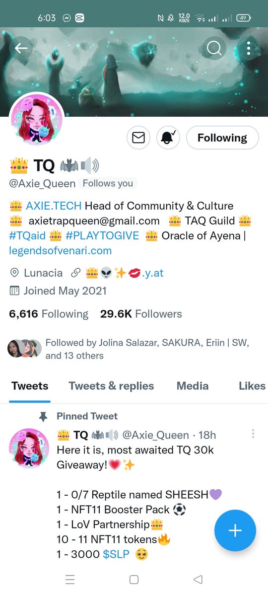 JustTAM0005's tweet photo. @Axie_Queen @axie_tech @NFT11_Official @sleepygirlsNFT SHEESH 💜 HAPPY 30K ma'am queen 👑
Sana makahula 😂 

@ChengLo04863489 @Myco63358874 @abram_main @AdamLiu22599247 @royalpaito @Cha1590 https://t.co/WTilGHycdB