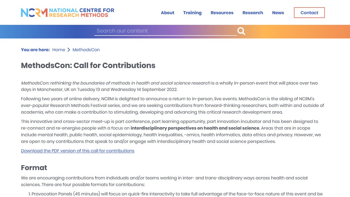 NCRMUK's tweet image. NCRM’s in-person event MethodsCon is open to social and #health researchers from across all sectors.

The #MethodsCon theme is &quot;rethinking the boundaries of methods in health and social science research&quot;.

View our call for contributions: ncrm.ac.uk/MethodsCon/con…