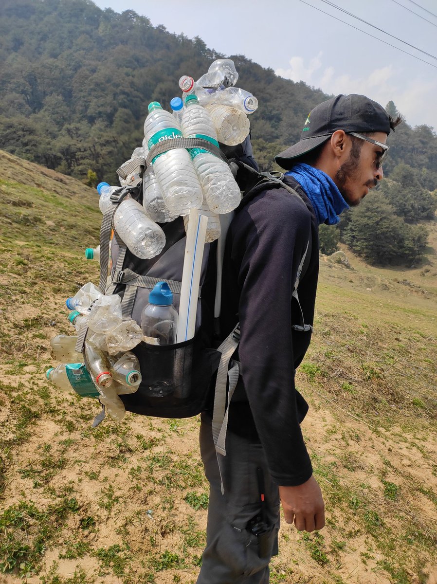 DipanshuGoyal's tweet photo. Our trek leader Pawnesh collected plastic bottles in #GorosnBugyal while coming back to #Auli from Kuari pass trek. Gorson is full of #plasticlitter. Tourists need to understand that this is NOT the way to travel. Authorities should take strict measures to stop it.
@OfficeofDhami https://t.co/zGoklq2Vbd