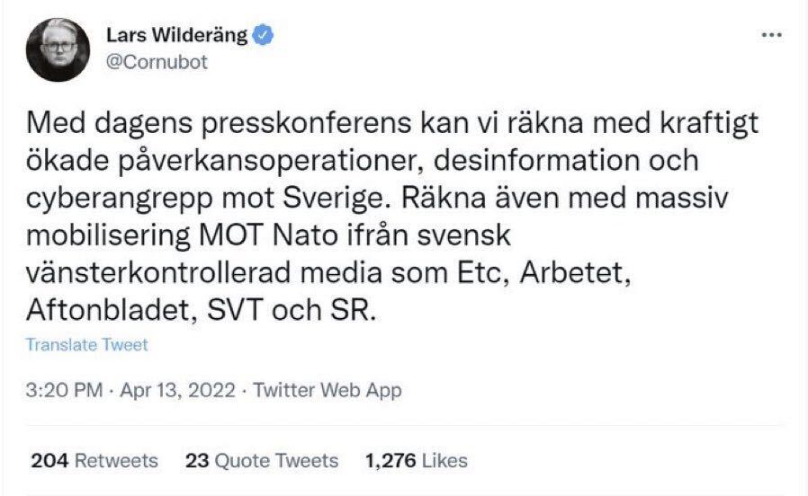 styggavargen's tweet photo. @Cornubot @wingate32 jo, du skrev SVT och SR. Det är rätt svårt att ta dig seriöst när du använder högerpopulistiska begrepp. Förövrigt är ju SAP i dagsläget positiva till NATO samt Arbetet skrivit flera artiklar som är pro-NATO, kanske fakta check? https://t.co/rQcGpGoHD1