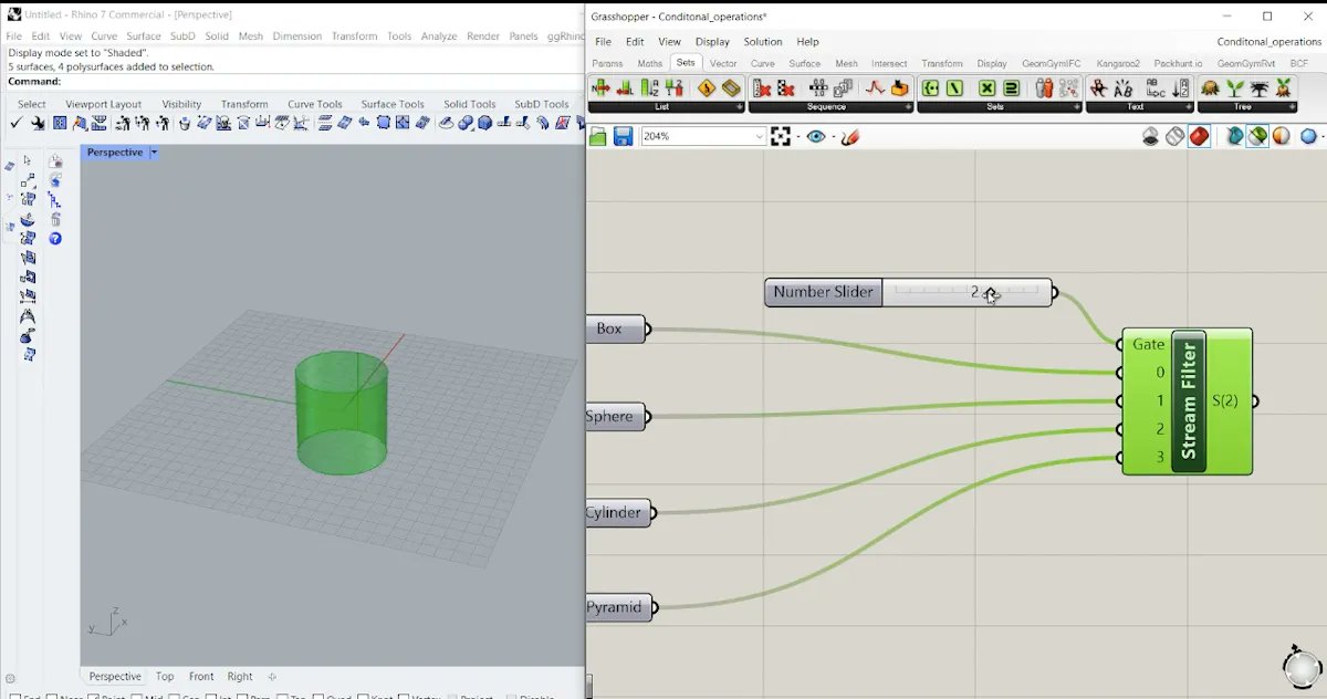 WhiteLionessTch's tweet photo. In the previous video, we only showed a selection between two geometries.
But what if you have more than two geometries?
Watch part 2 of our stream filter video here to find out! https://t.co/4zoe9yuvQV
#conditionaloperations #software #grasshopper #packhuntio #streamfilter https://t.co/dSbKsM8R4L