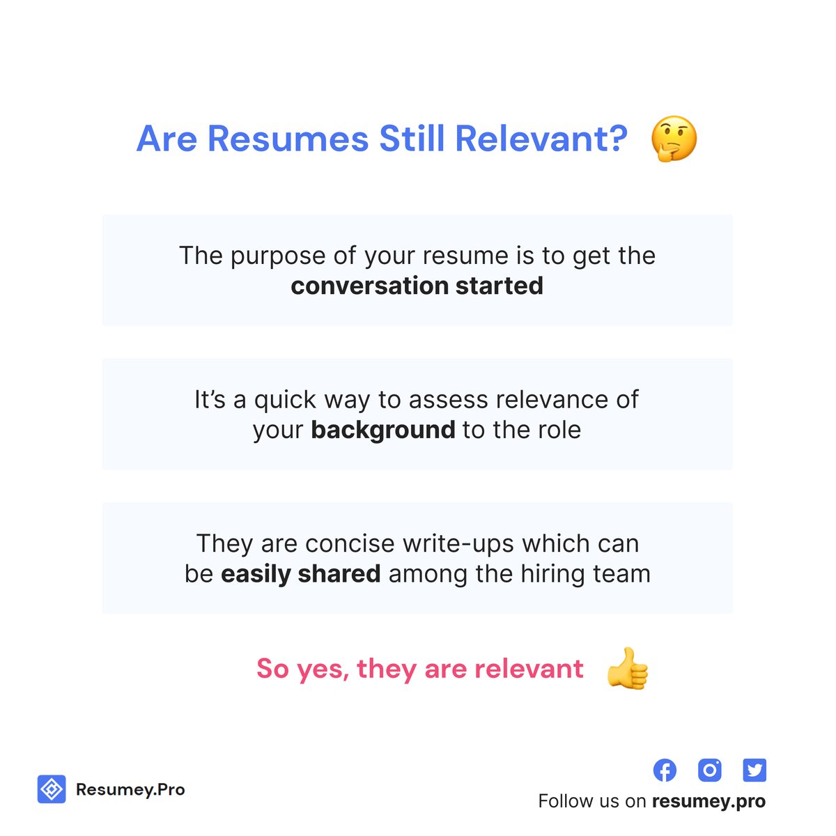 Networking, having an online presence and building a personal brand can definitely increase one’s chances of landing their dream job. Then why do we need a resume?

To understand why they’re still around, we need to understand their purpose.

#resume #JobSearch #resumetips