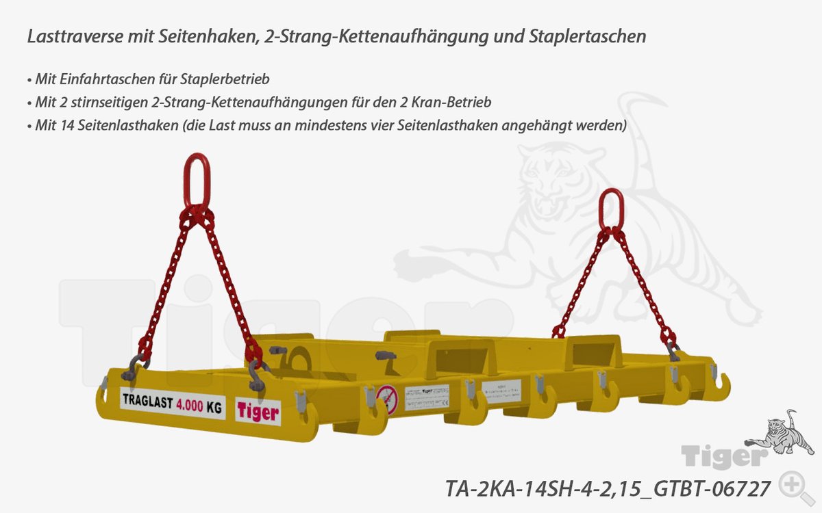 #Lasttraverse mit Seitenhaken, 2-Strang-#Kettenaufhängung und Staplertaschen
 
• Mit Einfahrtaschen für #Staplerbetrieb
• Mit 2 stirnseitigen 2-Strang-Kettenaufhängungen für den 2 Kran-Betrieb

tiger-lastaufnahmemittel.de/sonder-balkent…