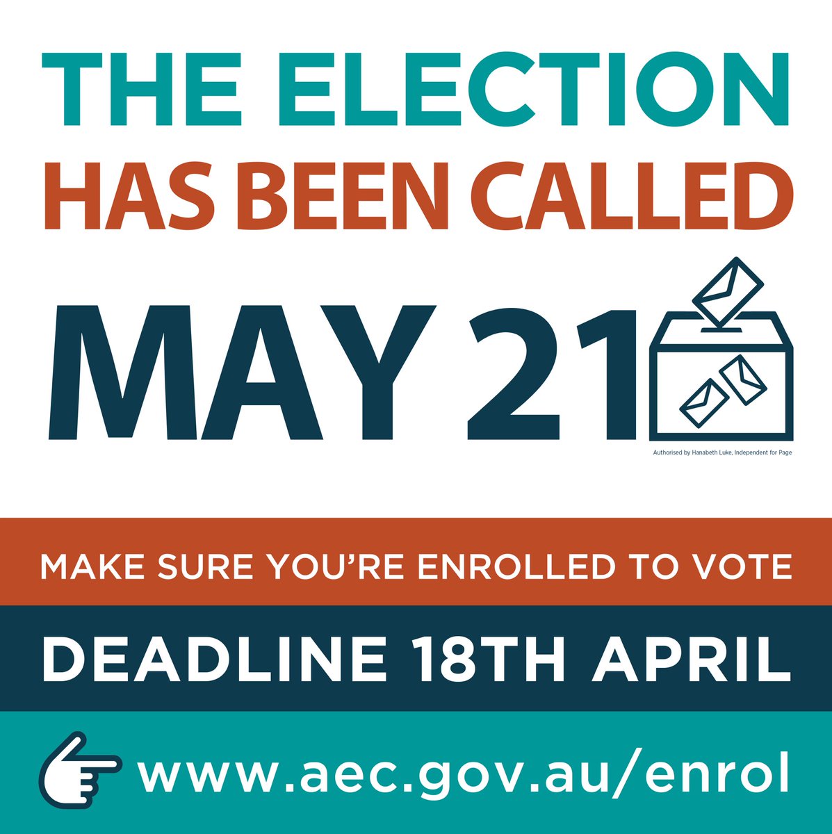 Make your vote count this election. Make sure you’re enrolled by Monday 18th April at aec.gov.au/gov #hanabethluke #hanabethlukeforpage #auspol #federalelection2022 #pagevotes #election #vote #votewomenin #womeninpolitics #climate200 #independentsday #independentsca