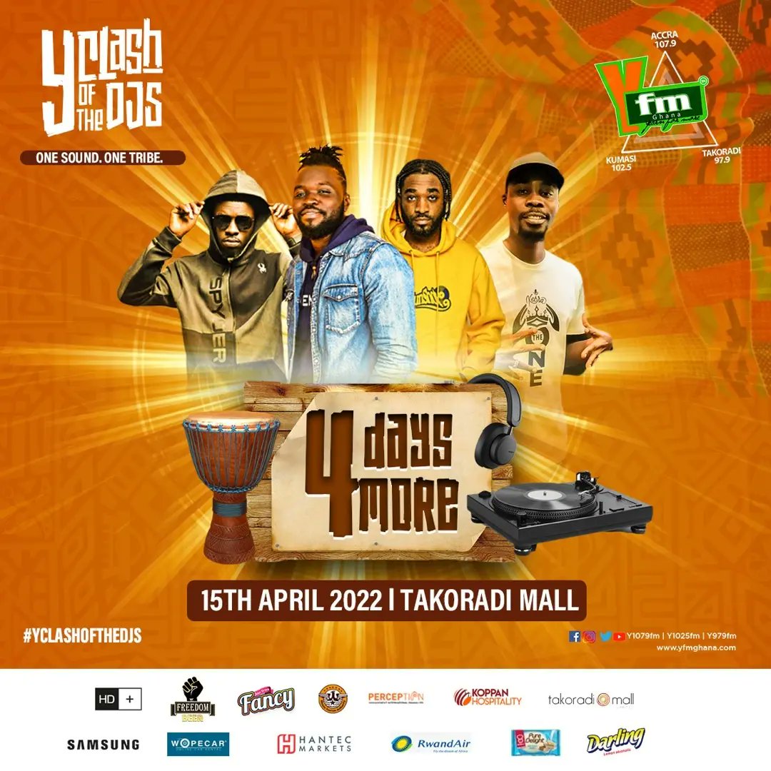 PmTheFinestMc's tweet photo. 🌍🇬🇭🇯🇲🤩🎧🎤📻💦#YHotSquad - @Y979FM

#TheWinningTeam - @Y1079FM 

#YKillaSquad - @y1025fm 

Who wins the 3rd edition of #YClashOfTheDJs ?
See ya'll on Friday.✊🏿

#YfmGhana #MadeByGod #UpnessStill #Blaklaaa 💥 https://t.co/zHycoYHulr