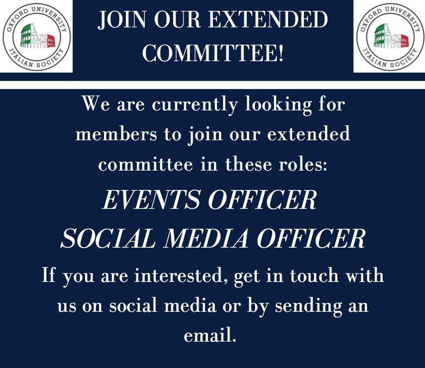 OUItaSoc's tweet photo. Join our committee!

We are currently looking for an Events Officer and a Social Media Officer to join our extended committee.

If you are interested in either role, send us an email or contact us on the OUIS social media accounts by April 22.

#joinus #OUIS #committee https://t.co/BD7iDs10SF