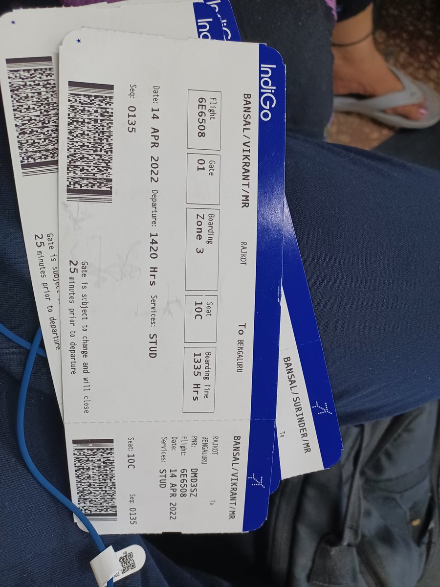 vikr2773's tweet photo. @AAI_Official 
Now we have two connecting flights one from rajkot to bengluru and then after 4 hours from approx 9pm to 11pm from bengluru to indore..kindly provide some solution.these r sme bording passes https://t.co/KnErTxZhvQ