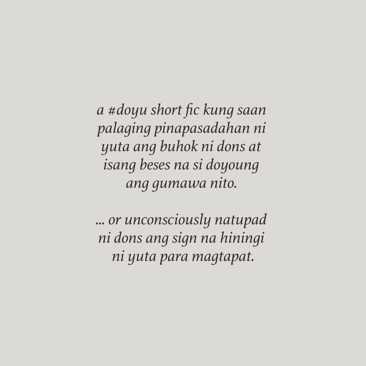 96Iees's tweet photo. of fingers running through hairs
 
. . . a short #doyu college au in ao3 no one asked for, but here we are . . .

💫: 2.2k words
💫: college!doyu
💫: tagalog
💫: confessions

🖇️: https://t.co/HluS24Kc1Y https://t.co/2W7FACioIS