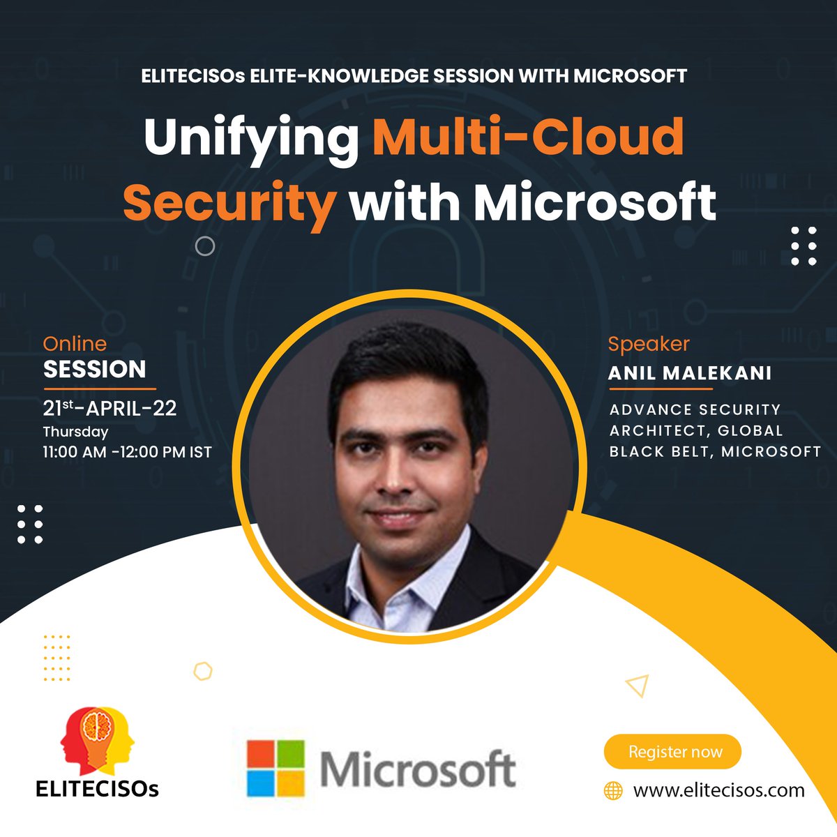 <a href="/elitecisos/">ELITECISOs</a> #EliteKowledge Session with <a href="/Microsoft/">Microsoft</a> 

[𝗥𝗲𝗴𝗶𝘀𝘁𝗲𝗿] : lnkd.in/gCenkADG

<a href="/techievicky/">Vikas Arora</a> @anilmalekani 
#multicloudsecurity #cloud #microsoft #cisos #cios #cyber