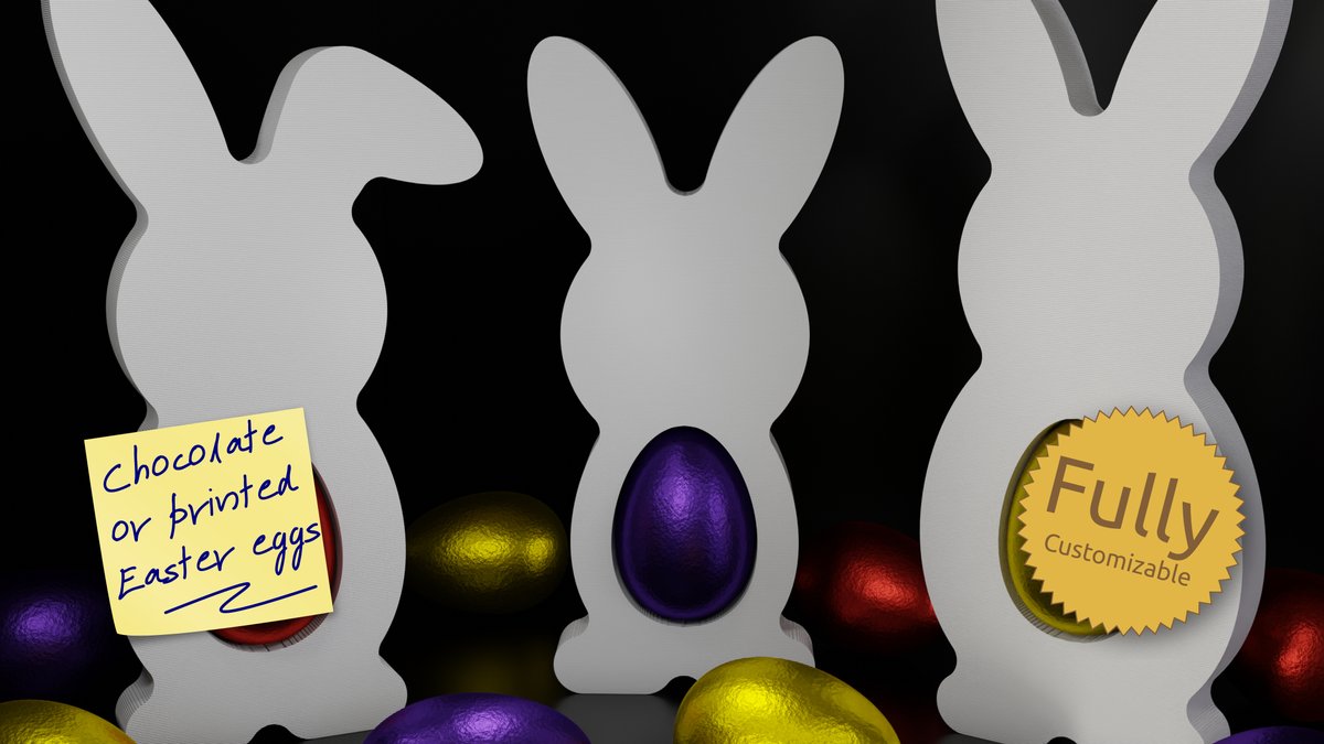 code_and_make's tweet image. A fully customizable, bunny-shaped Easter egg holder! Our latest free design on @Thingiverse: thingiverse.com/thing:5353030 #3dprinted #3dprinting #thingalert