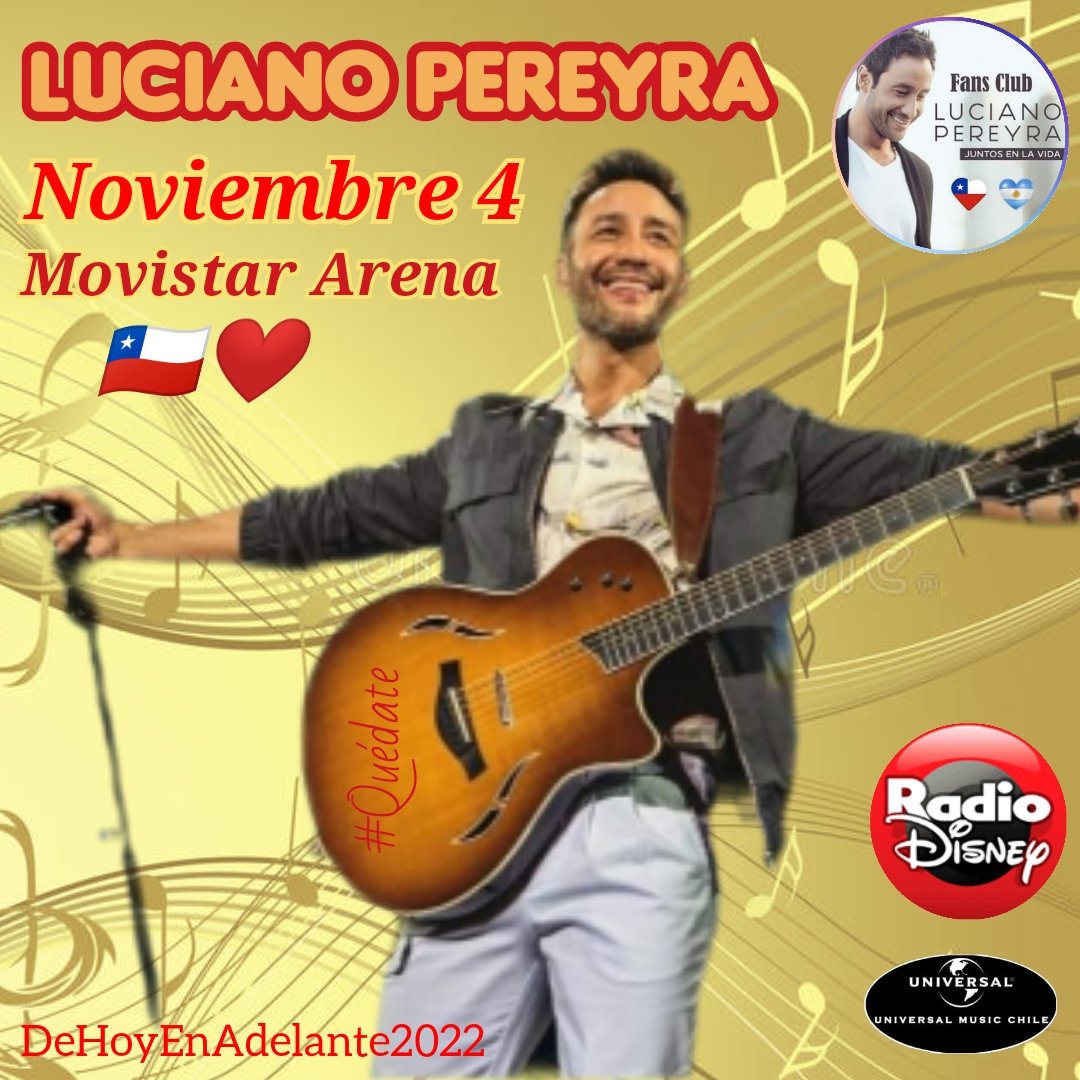 Que este jueves se sigan escuchando los éxitos de <a href="/LucianoPereyra/">Luciano Pereyra</a> en <a href="/RadioDisneyCHL/">Radio Disney Chile</a> <a href="/RadioDisneyLA/">Radio Disney Latino</a> lindo día <a href="/Juntosenlavida/">Fc OficialJuntos en la Vida 🇨🇱♥️ 🇦🇷</a> 🇨🇱❤️🇦🇷 <a href="/LucianoPereyra/">Luciano Pereyra</a> <a href="/UMusicChile/">Universal Music Chile</a> <a href="/UMArgentina/">Universal Music Argentina</a>