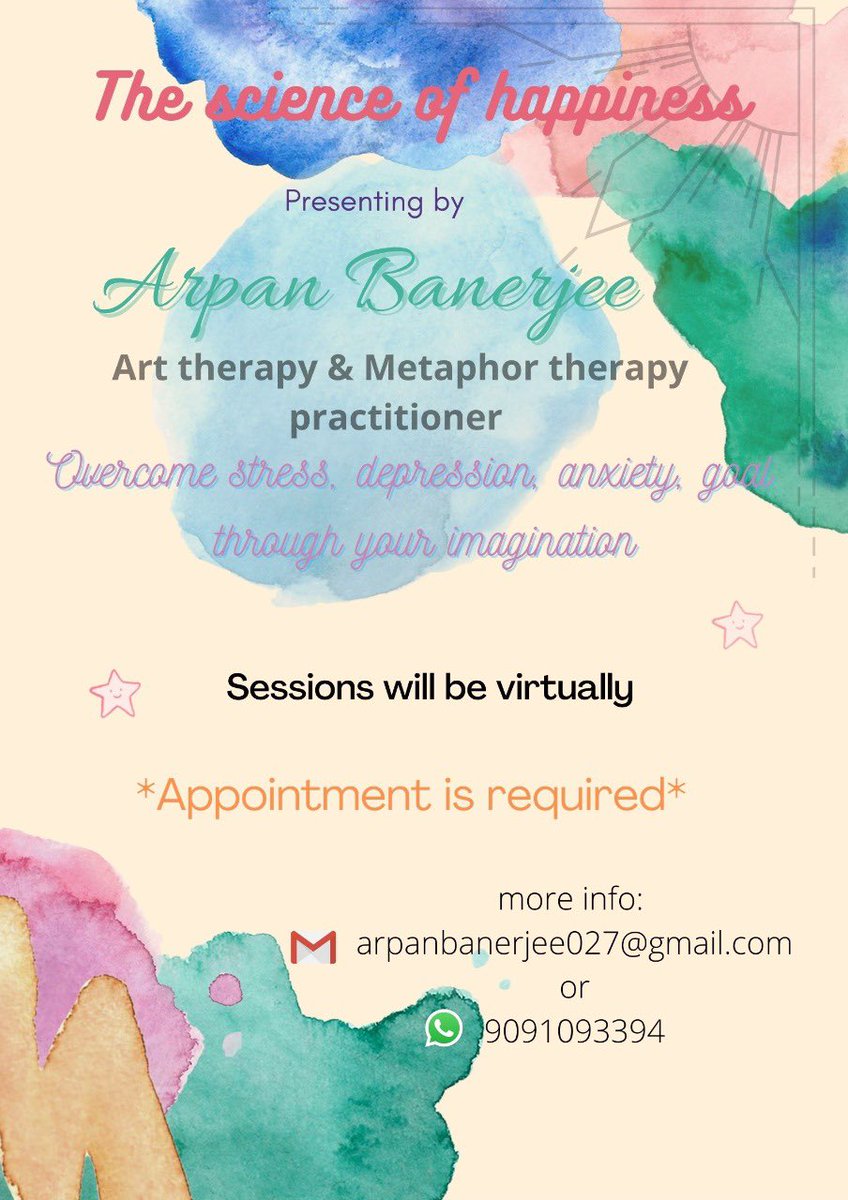 Arpan_speak's tweet photo. The science of happiness is a platform to overcome your stress, depression, anxiety, suppression, set your goal through art therapy and metaphor therapy. If you are interested can contact. #kolkata #art #ArtTherapy #metaphortherapy #psychology #depression #Mentalhealth https://t.co/DiS24qZVfs