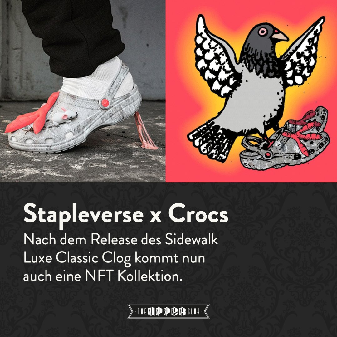 theupperclub's tweet photo. 🐤 @stapleverse x @Crocs geht morgen mit einer NFT Kollektion in die zweite Runde! Weitere Infos zum Release gibt es hier: 
https://t.co/aWaL20besk 

#stapleverse #crocs #streetwear #nft #nftcommunity https://t.co/e4IduYey8g