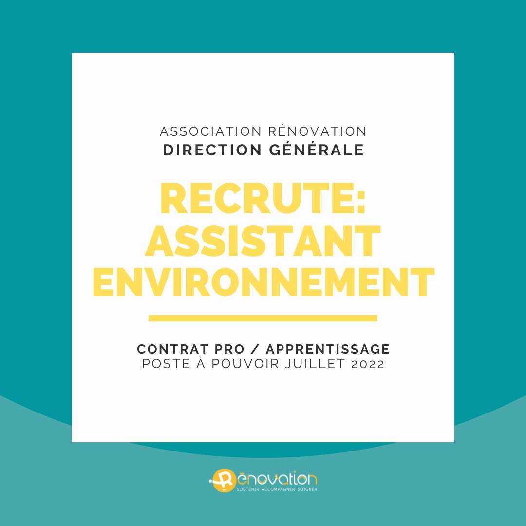 🔎 L'<a href="/AssoRenovation/">Association Rénovation</a> recrute un Assistant technique #environnement 🌿 (contrat pro), poste basé à la Direction Générale et à pourvoir pour juillet 2022. À vos candidatures ! #offreemploi #recrutement #bordeaux lnkd.in/e3vNECJV