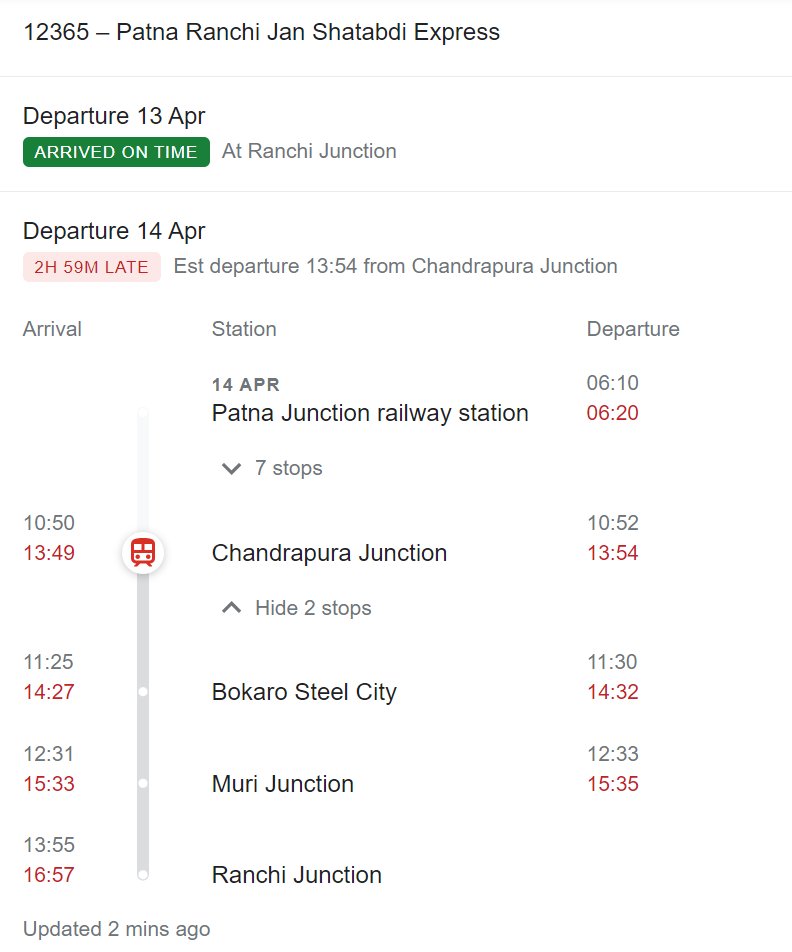 bratjoy's tweet photo. @RailwaySeva From 2hrs 31mints now it is 2hrs 59mints. https://t.co/kKl74zahhY