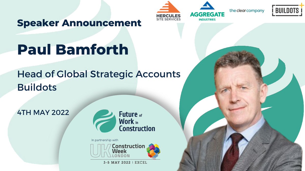 Paul Bamforth (Head of Global Strategic Accounts <a href="/buildots/">Buildots</a>) is a speaker for FWC Live.
 
Taking place on 4th May 2022 at the <a href="/UK_CW/">UK Construction Week</a> event at the Excel centre in London.

Register: futureofworkinconstruction.com

Sponsors: <a href="/hercules_plc/">Hercules PLC</a> @AggregateUK <a href="/theClearCo/">The Clear Company</a> <a href="/buildots/">Buildots</a> 

#Construction