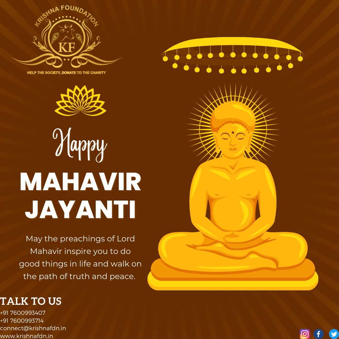 Krishnafdn's tweet photo. Happy Mahavir Jayanti..

#krishnafdn #education #health #MahavirJayanti #help #ngo #india #charity #Donation #volunteer https://t.co/mdfbW83in6