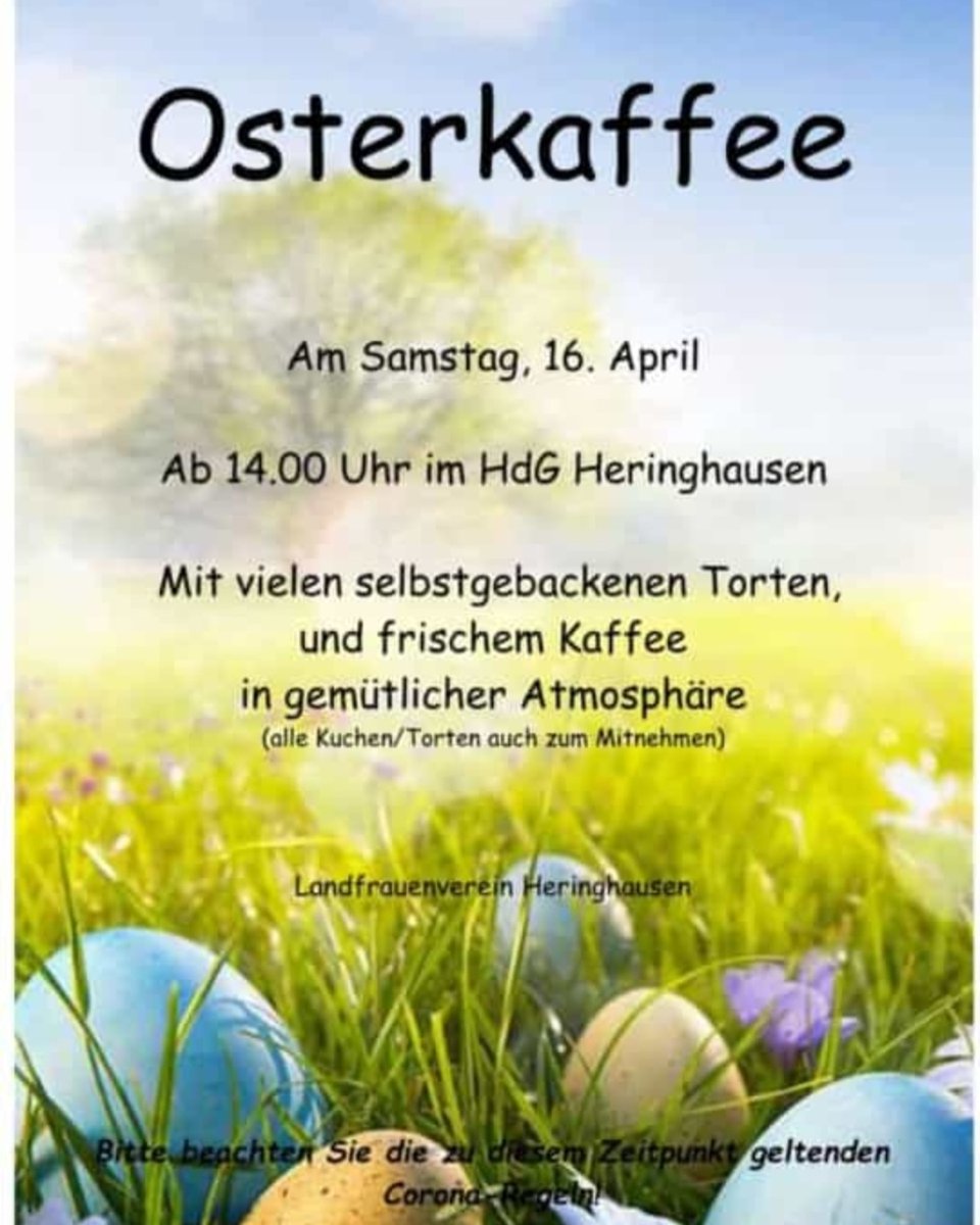 Die Landfrauen Heringhausen laden am Samstag herzlich zum Osterkaffee ein 🥮🥧🍰🍪☕🐣🐇
.
#osterkaffee #diemelsee #Heringhausen #ostersamstag #ostern #kaffee #kaffeeundkuchen #landfrauen #dorfleben #verein #waldeckfrankenberg #waldeckerland #nordhessen #NaturparkDiemelsee