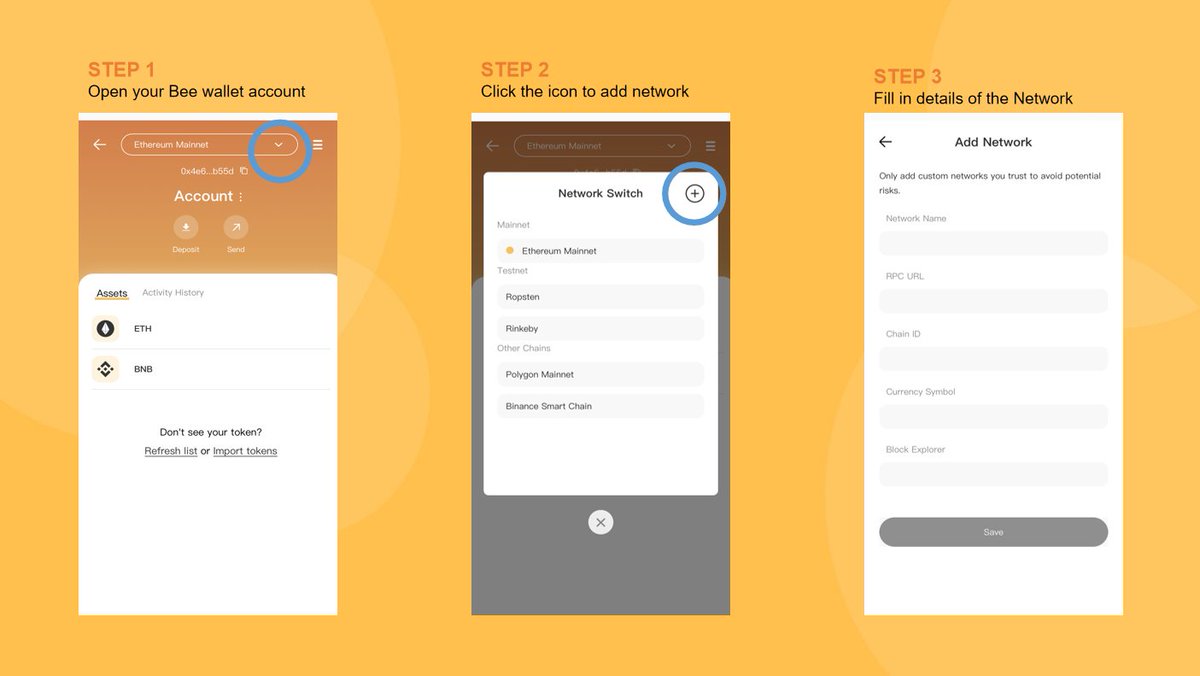 You can add another NETWORK to your Bee wallet NOW 🤑🤑🤑 #BeeNetwork # Blockchain #Crypto #cryptocurreny #wallet