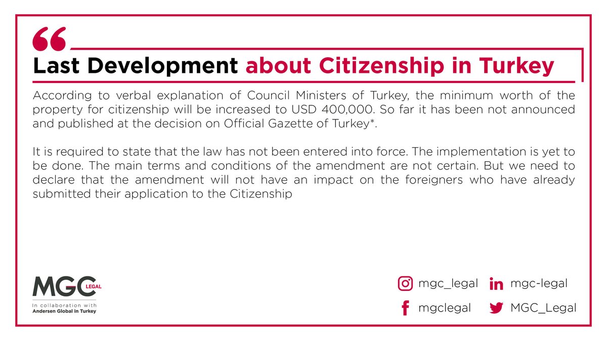 mgc_legal's tweet photo. Last Development about Citizenship in Turkey
#development #lastdevelopment #citizenship #citizenshipinturkey #citizenshipturkey #turkeycitizenship #mgclegal https://t.co/kD2YIhENU3