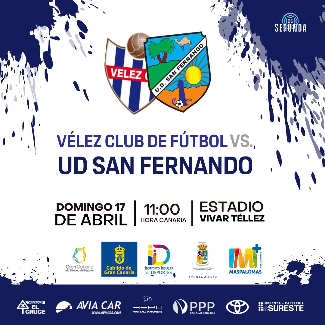 🙌 ¡Este domingo jugamos en Vélez, Málaga!📍

 ⚔️ J30 
🆚 <a href="/VELEZCFoficial/">Vélez Club de Fútbol</a> 
⏰ 11.00HC 🇮🇨
🏟️ Estadio Vivar Téllez 

#velezsanfer #sueñaengrande💯
