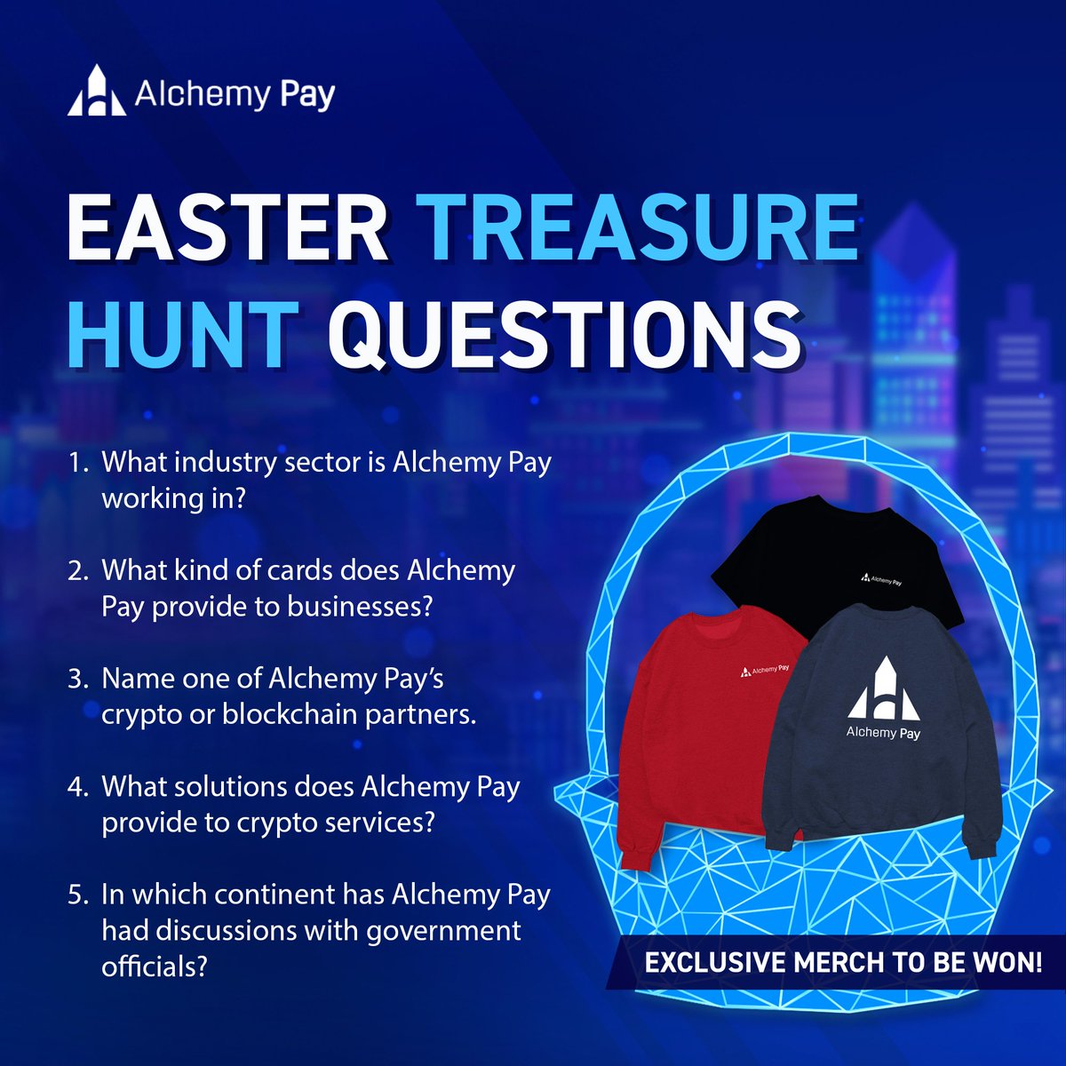 AlchemyPay's tweet photo. 🐣 Treasure Hunt Quiz! Answers hidden in our CEO John Tan's Q&amp;A: https://t.co/4GbGC7hTbY

To Enter: Quote this tweet with your answers and pin to your profile. 

🎁 Win exclusive Alchemy Pay merchandise. 5 winners announced 17th April.
#alchemypay $ACH #easterhunt #Web3 https://t.co/Aw7UCF5AuV