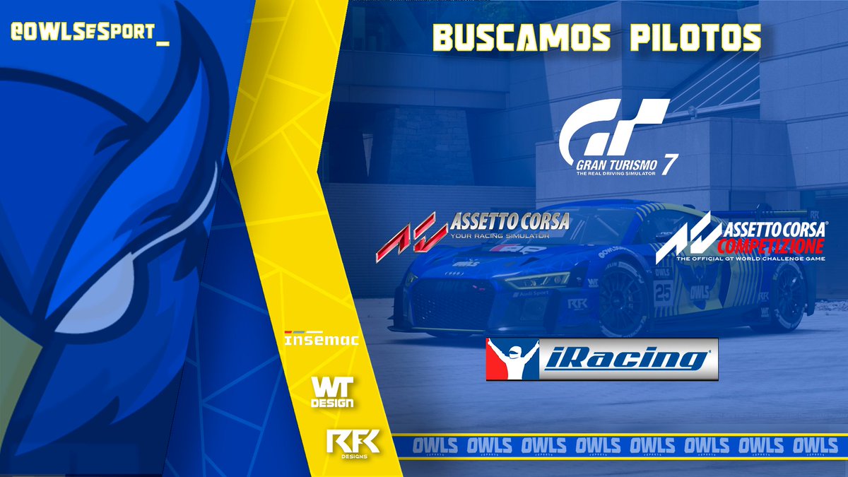 BUSCAMOS PILOTOS !!🦉

Te gusta el SimRacing ?
Quieres estar en un ambiente Familiar y competitivo ?

A que esperas !!  

🔍Buscamos Pilotos para la Seccion #GT7 e #iRacing 

#SomosOwls #Familia #Insemac #PaletsNeila #RFK #WT #RaceMax
