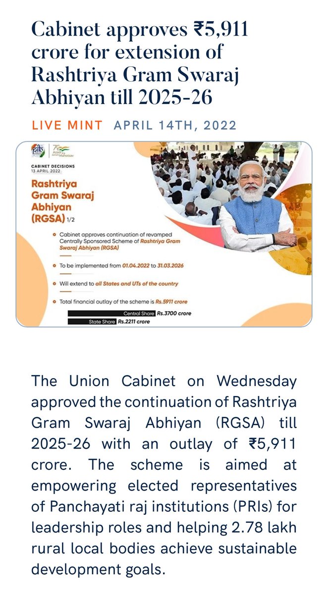 Gen_VKSingh's tweet photo. Cabinet approves ₹5,911 crore for extension of Rashtriya Gram Swaraj Abhiyan till 2025-26
https://t.co/fTABUD68bC via NaMo App https://t.co/WhT440KdgX