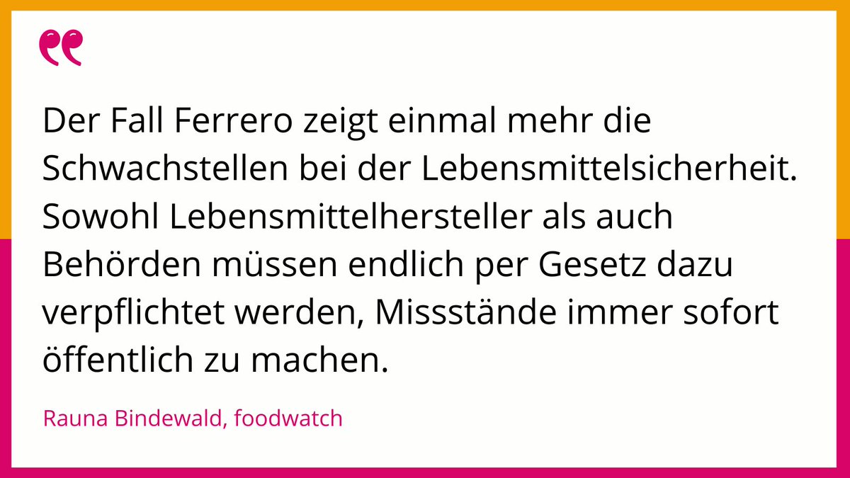foodwatch_de's tweet image. Geheimhaltung und Verzögerungstaktik nach #Salmonellen-Befall: foodwatch kritisiert #Ferrero und fordert Reformen im Kontrollsystem. foodwatch.org/de/pressemitte…