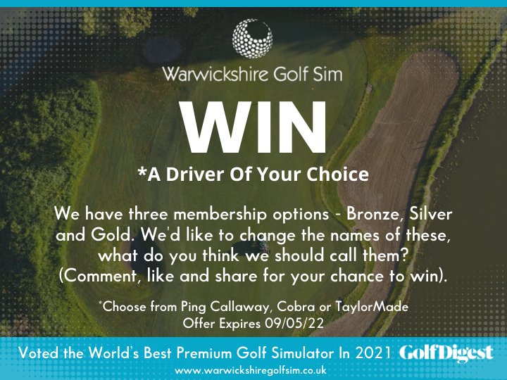 SimWarwickshire's tweet photo. It's competition time and if you or a friend need a new driver, this could be your chance for you or a friend to choose one!   
Choose from Ping Callaway, Cobra or TaylorMade.

The competition expires 09/05/22
And good luck!  

https://t.co/1xn06tywOT
#golfcompetition #winadriver https://t.co/yqNTo6NUfd