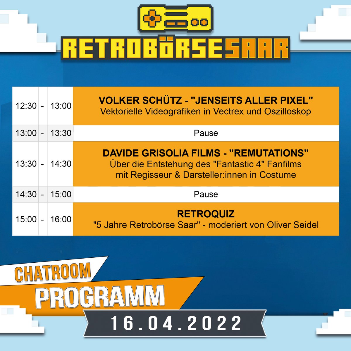 Willkommen im Chat Room! 🎙

Dieses Mal betreten den Chat Room auf der 8. Retrobörse Saar: