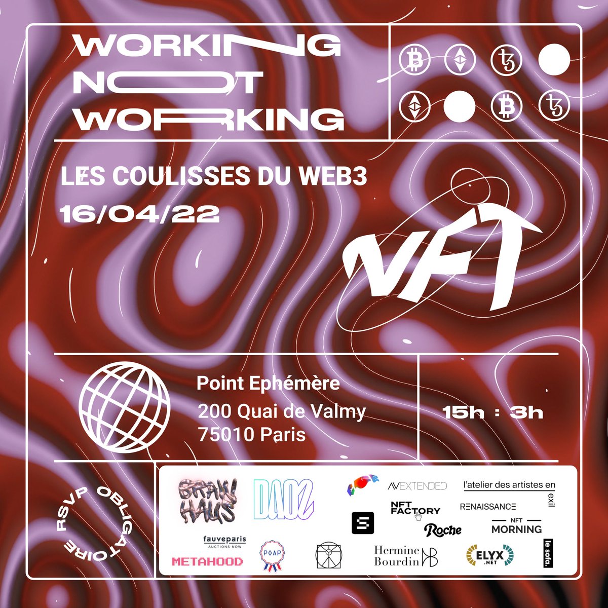 NFTmorning's tweet photo. Non Fungible Meetup 3 

🎫 Votre billet pour la conférence :
https://t.co/Jdr3zxbFCI
Il donne un accès prioritaire, mais vous pourrez profiter des autres espaces même sans billet.

🎉 Votre billet pour la soirée DJ :
https://t.co/raNJozQpMd
Nécessaire pour participer au concours. https://t.co/bS2JPb1pqc