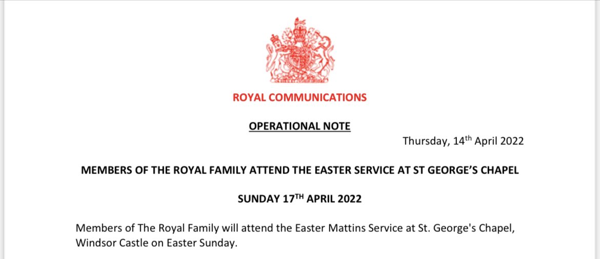 byQueenVic's tweet photo. Buckingham Palace announces that members of the royal family will attend the Easter Sunday service in Windsor. The Queen will not be attending. https://t.co/vF6hXiu86B