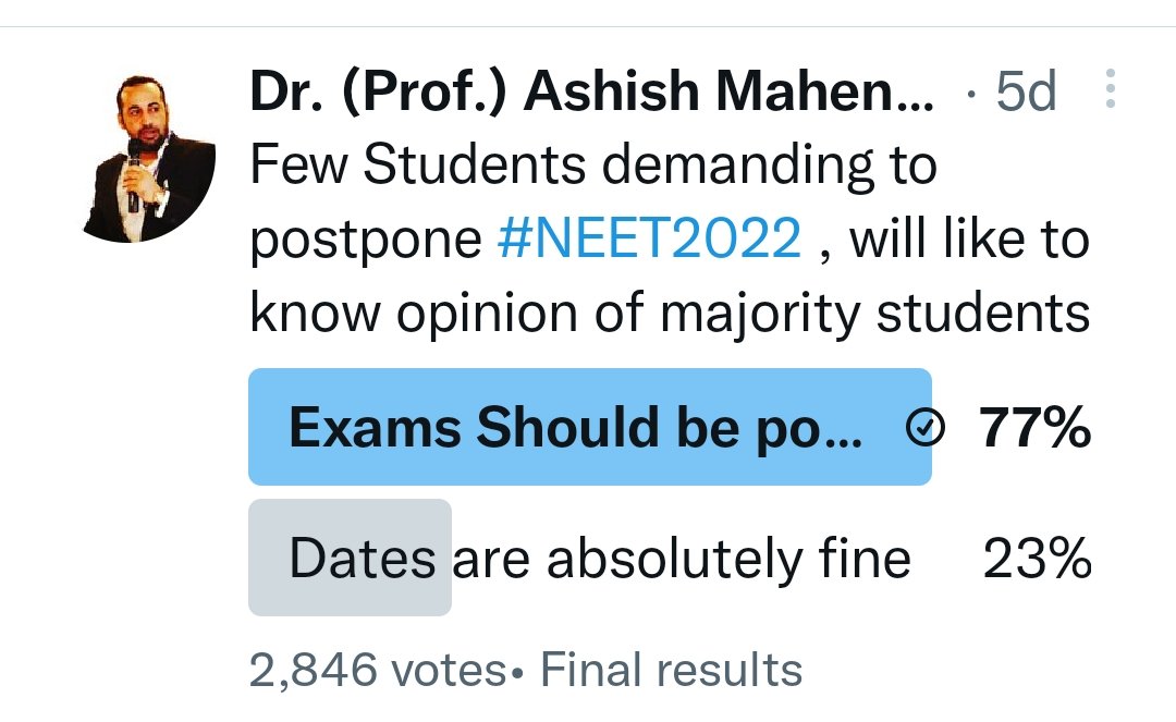 ThePradeepRawat's tweet photo. 77% Neet UG Aspirants
responding to #OneMoreMonthForNeetUG
#NTAHelpNeetUGStudents
@DG_NTA
#WBJEE
@MamataOfficial https://t.co/MJmtPtKUy9