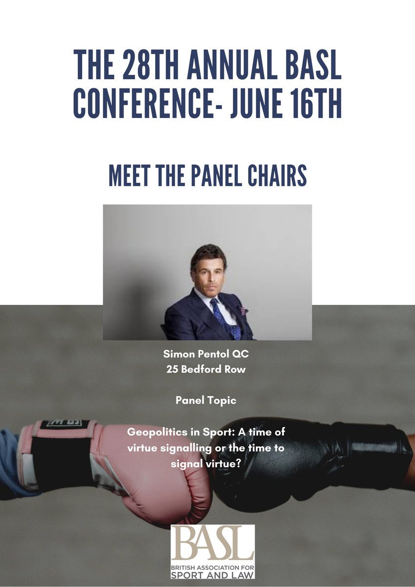 We are delighted that Simon Pentol QC, <a href="/25BedfordRow/">25 Bedford Row</a>, will chair the panel 'Geopolitics in Sport' at the BASL Annual Conference on 16th June at the Oval.
Visit ow.ly/vSS150IJufE for more info on panels, pricing and booking or email 
basl-enquiries@hotmail.com 
#sportslaw